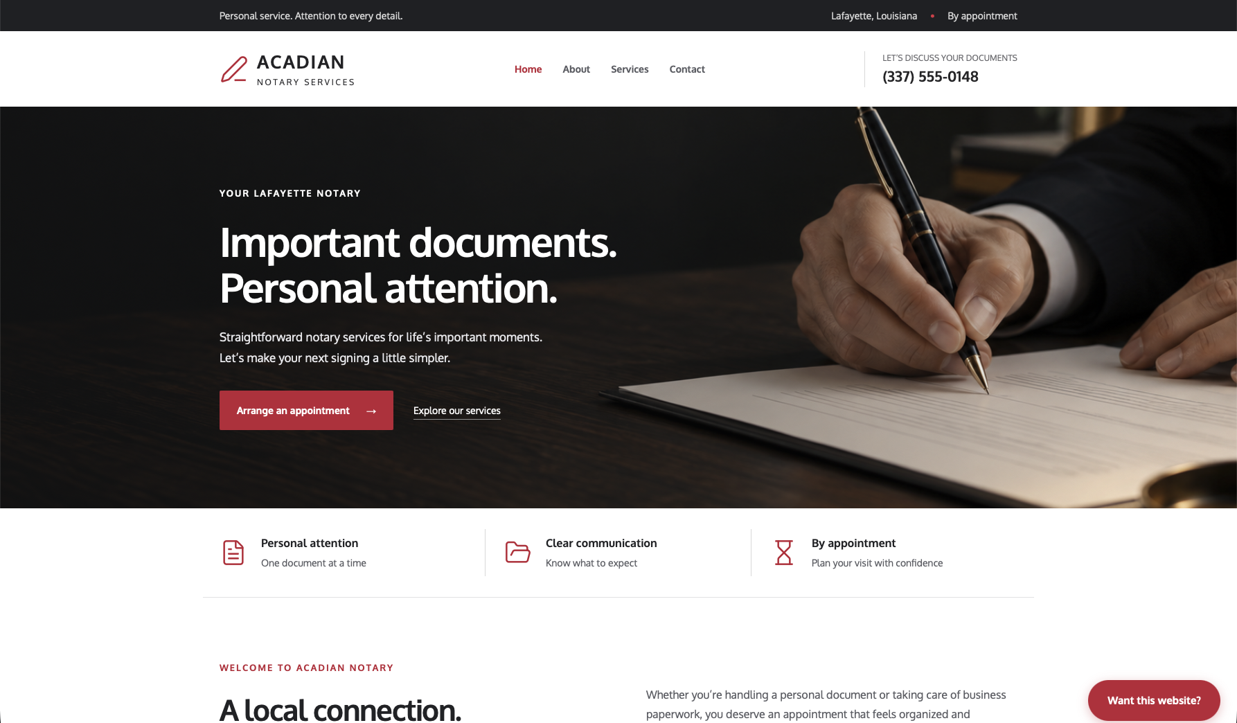 Website preview for the Acadian theme