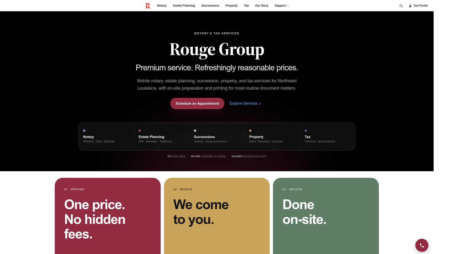 Website preview for Rouge Notary & Tax Services